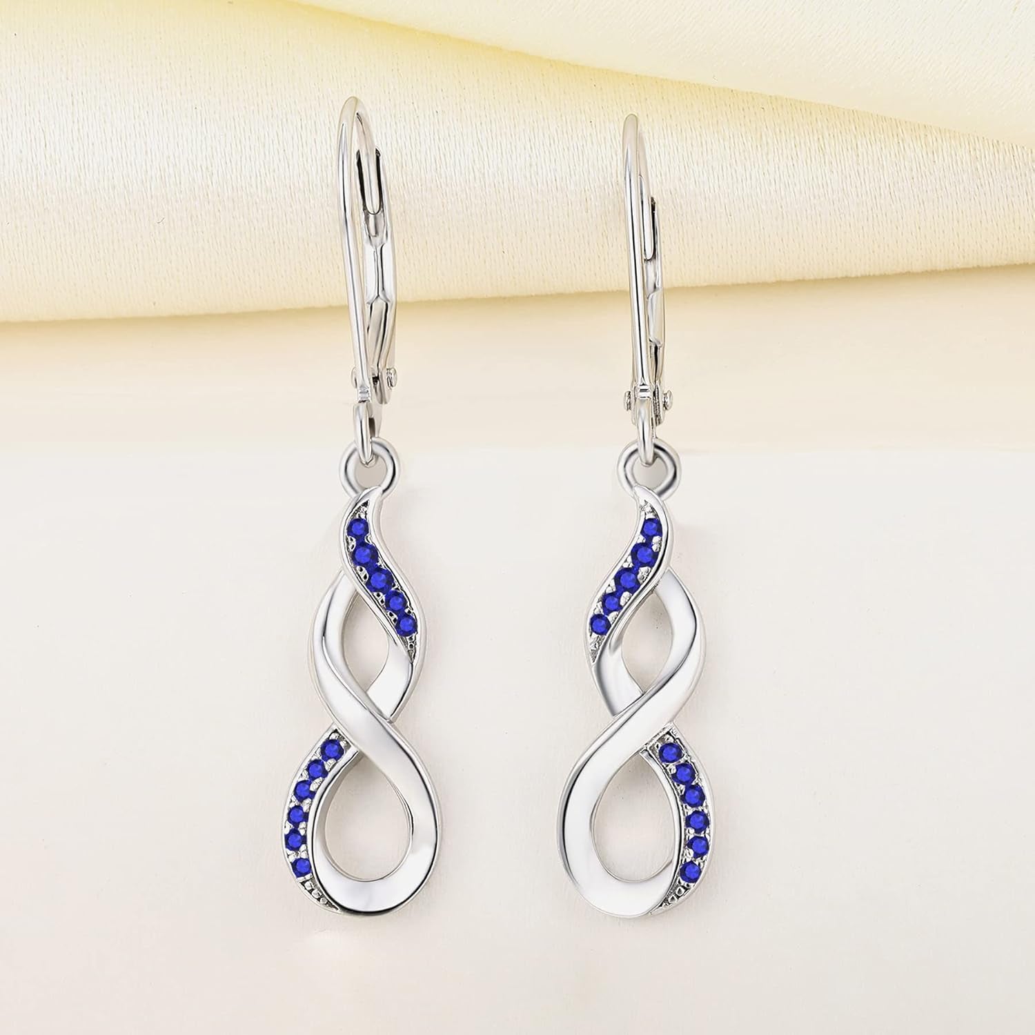 Infinity Dangle Drop Earrings – 925 Sterling Silver Leverback Birthstone Jewelry for Women
