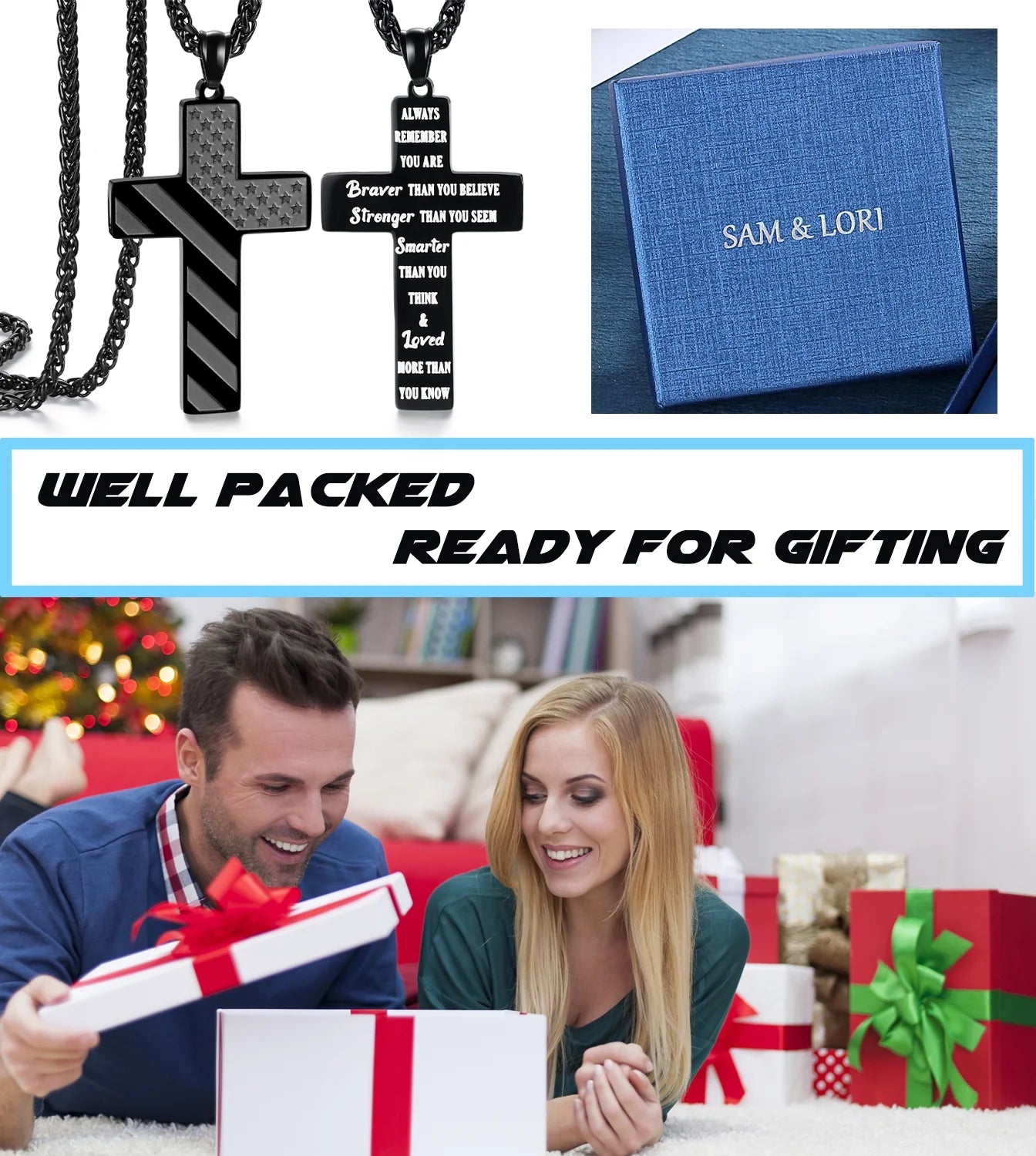 Cross Necklace for Teen Boys & Men – Christian Pendant Chain Gift for 16-Year-Old Son, Boyfriend, Husband