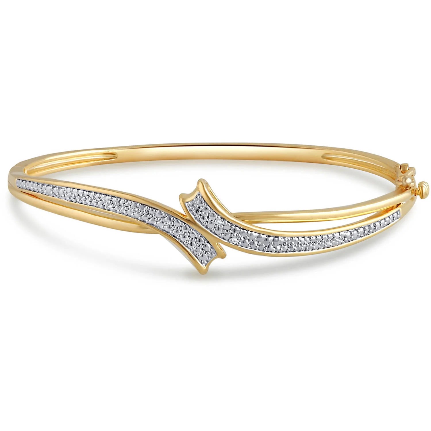 Diamond Accent Fashion Bangle – 14K Yellow Gold over Brass