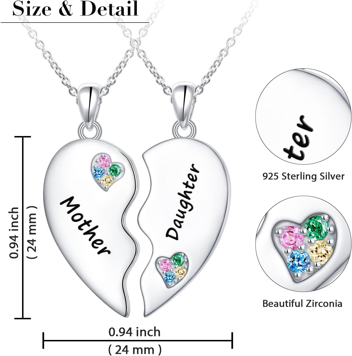Sterling Silver Twin Heart Necklace – Matching Sister, Mother-Daughter, Friends & Family Necklaces | Heart Halves for Meaningful Bonds