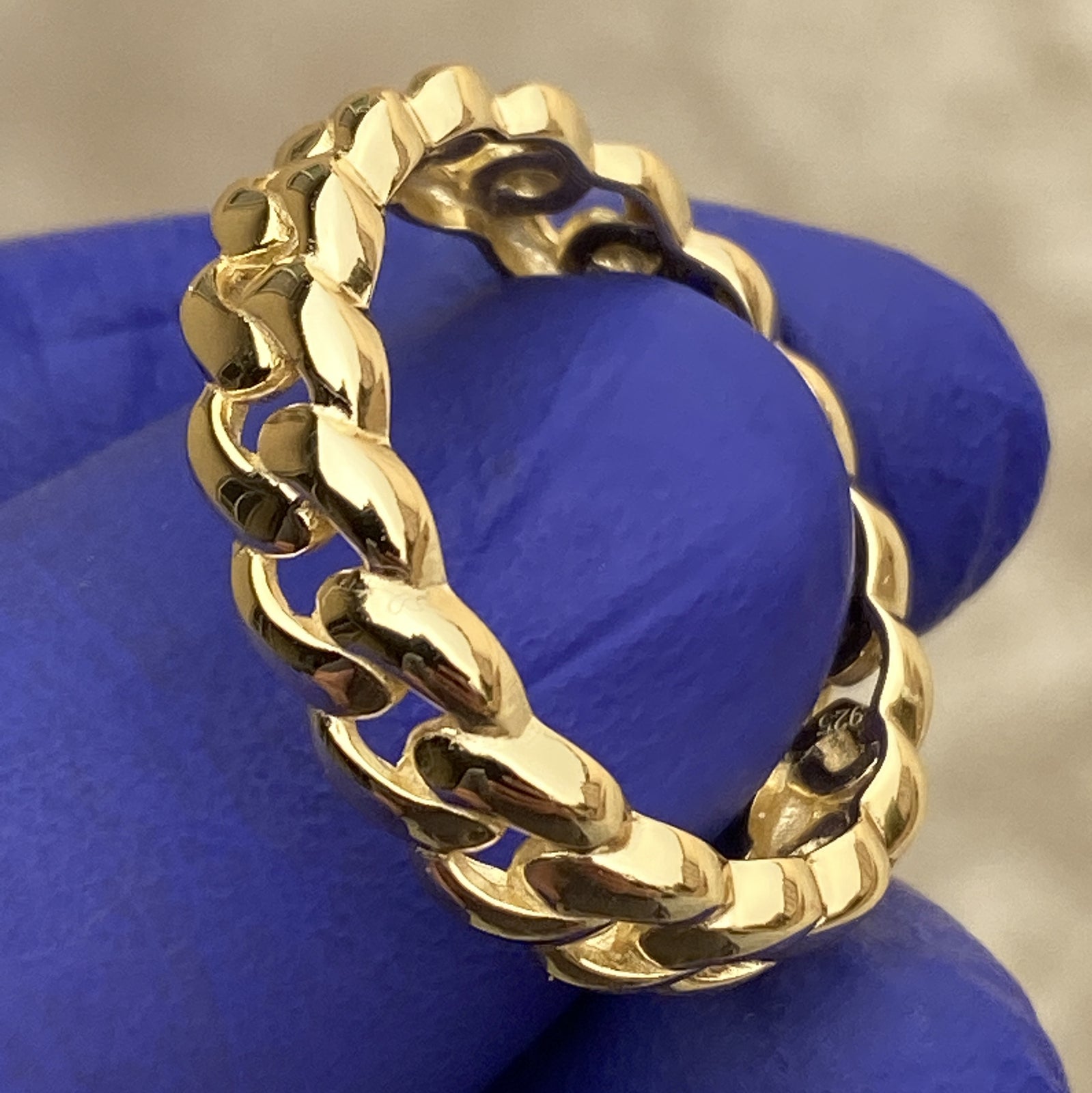14K Gold Plated over Real 925 Sterling Silver Ring – Plain Miami Cuban Link, Sizes 6–13