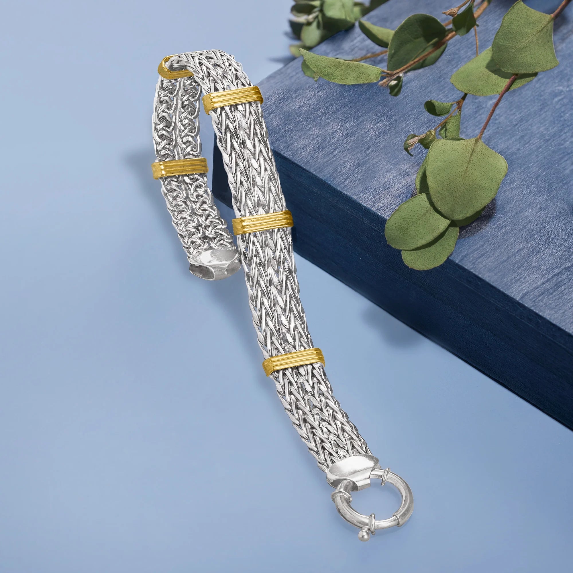 Two-Tone Double Wheat-Link Bracelet – Sterling Silver & 14K Gold Over Sterling, Women’s Adult