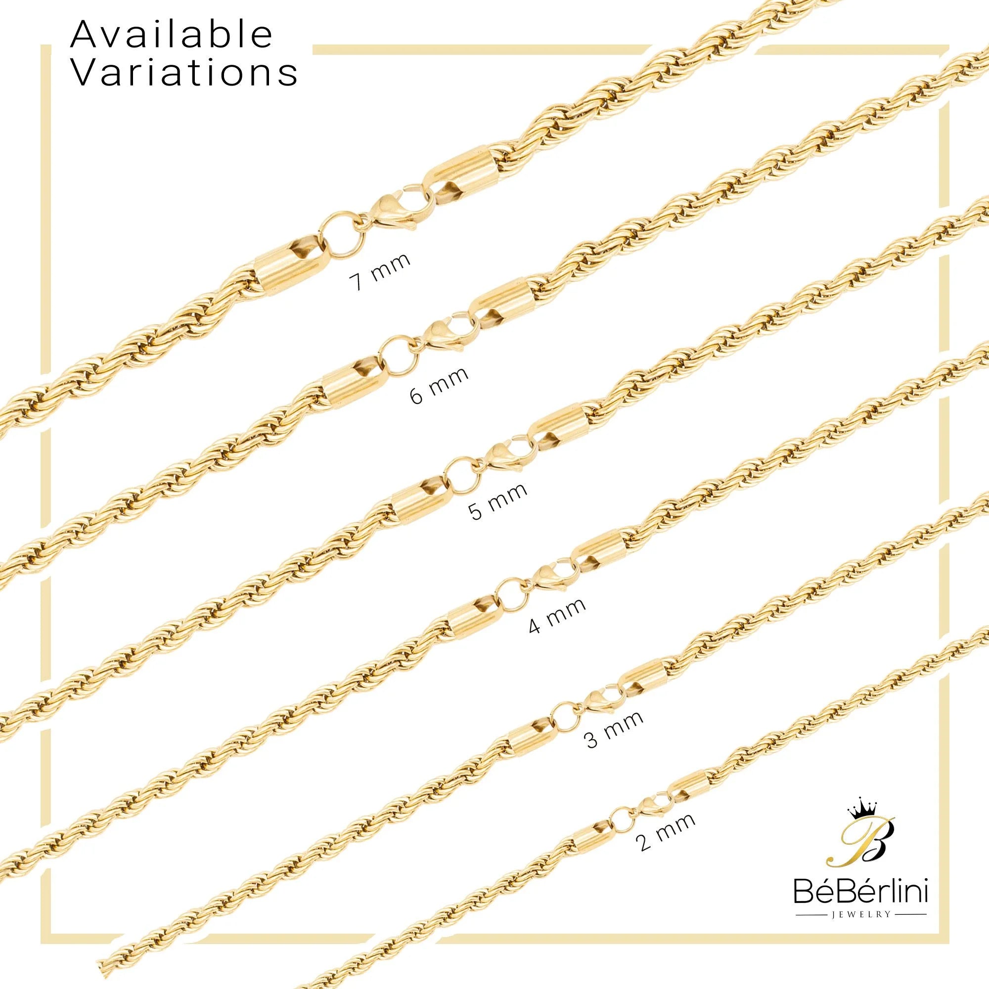 Rope Chain Necklace 14K Gold Plated Stainless Steel – Twisted Link Fashion Jewelry for Men, 24" Length, 4mm Width