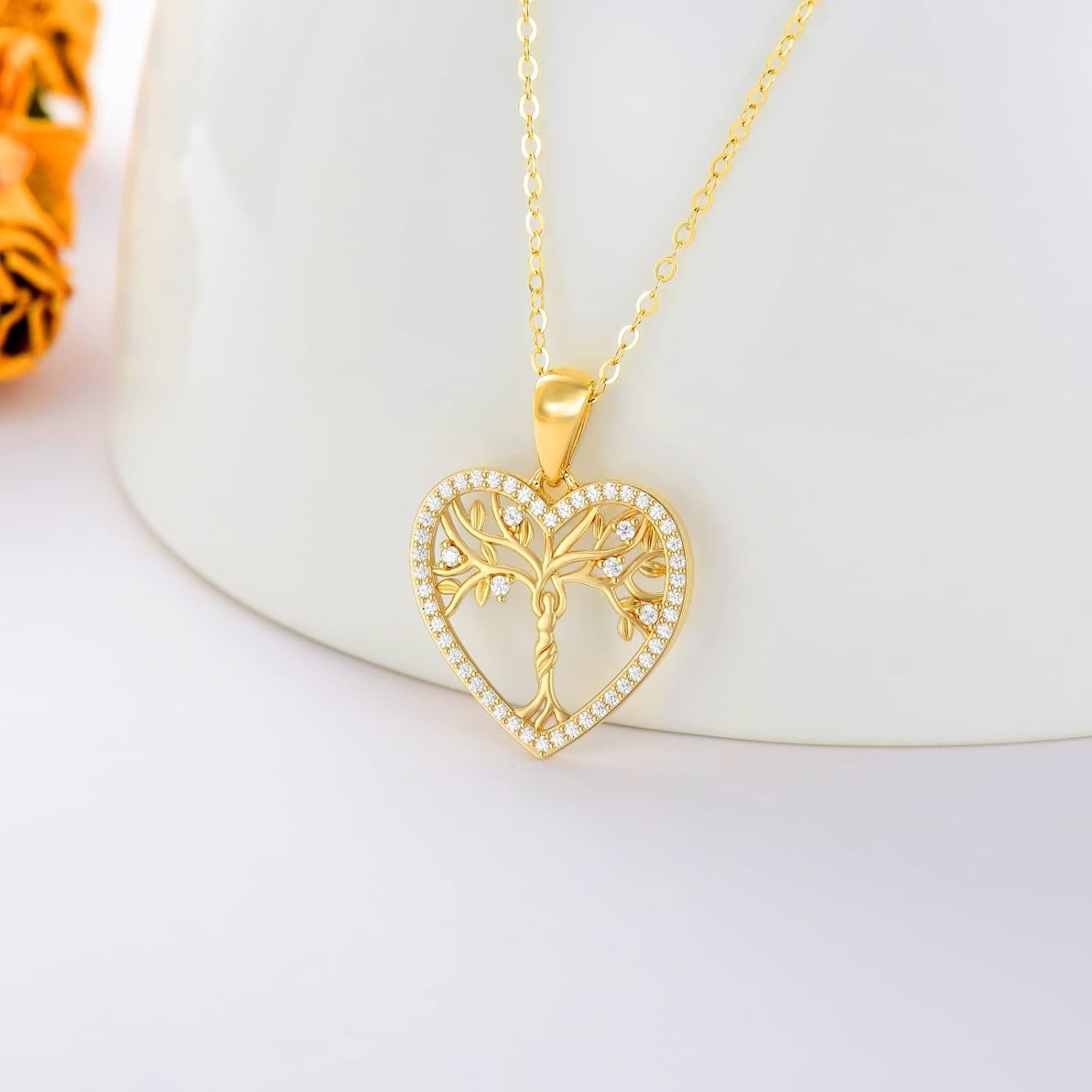 14K Gold Mother & Daughter/Son Tree of Life Necklace – Family Pendant, 16"-18"