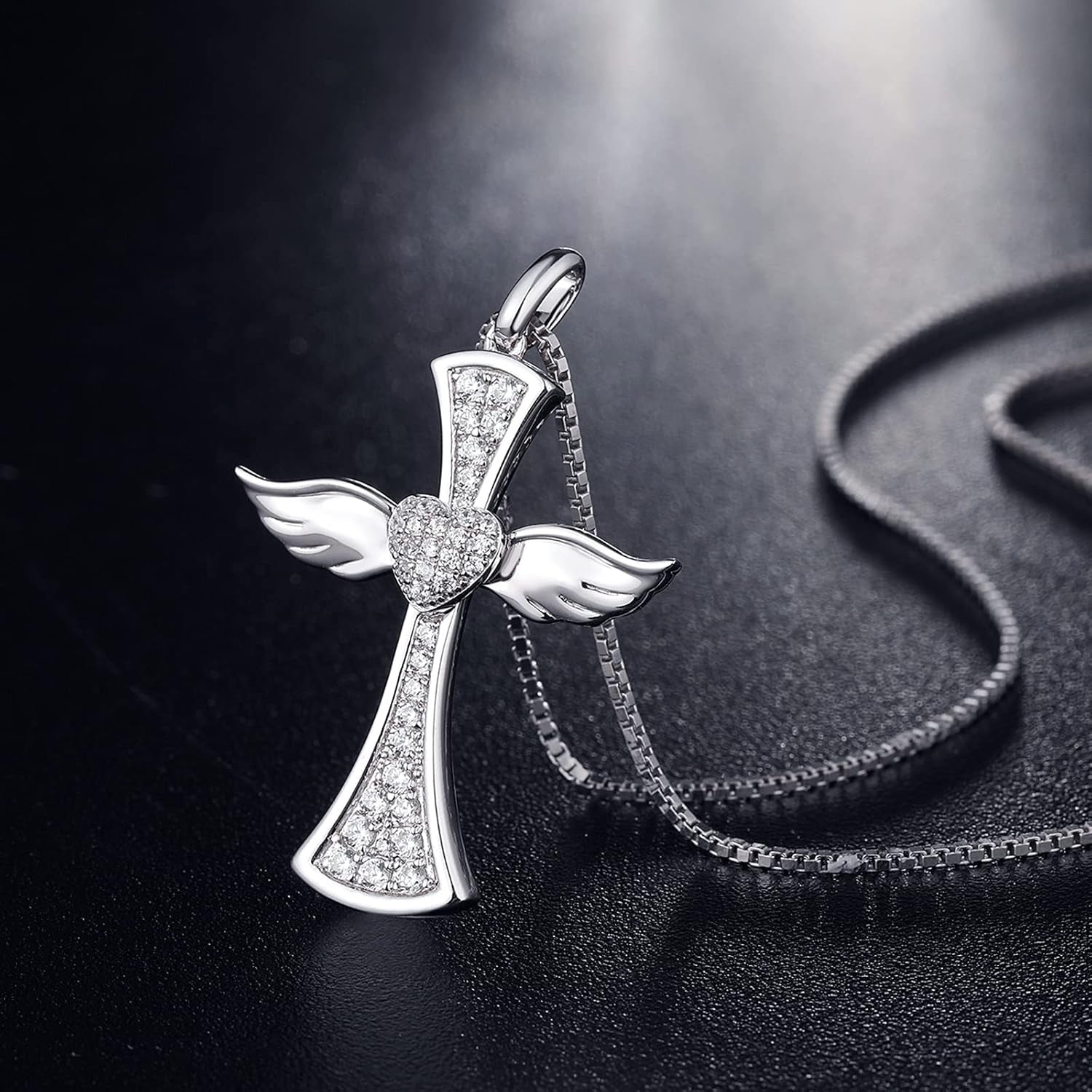 Angel Wing Cross Necklace for Women 925 Sterling Silver Infinity Cross Pendant Cross Jewelry for Women with Gift Box, Chain 18 Inch