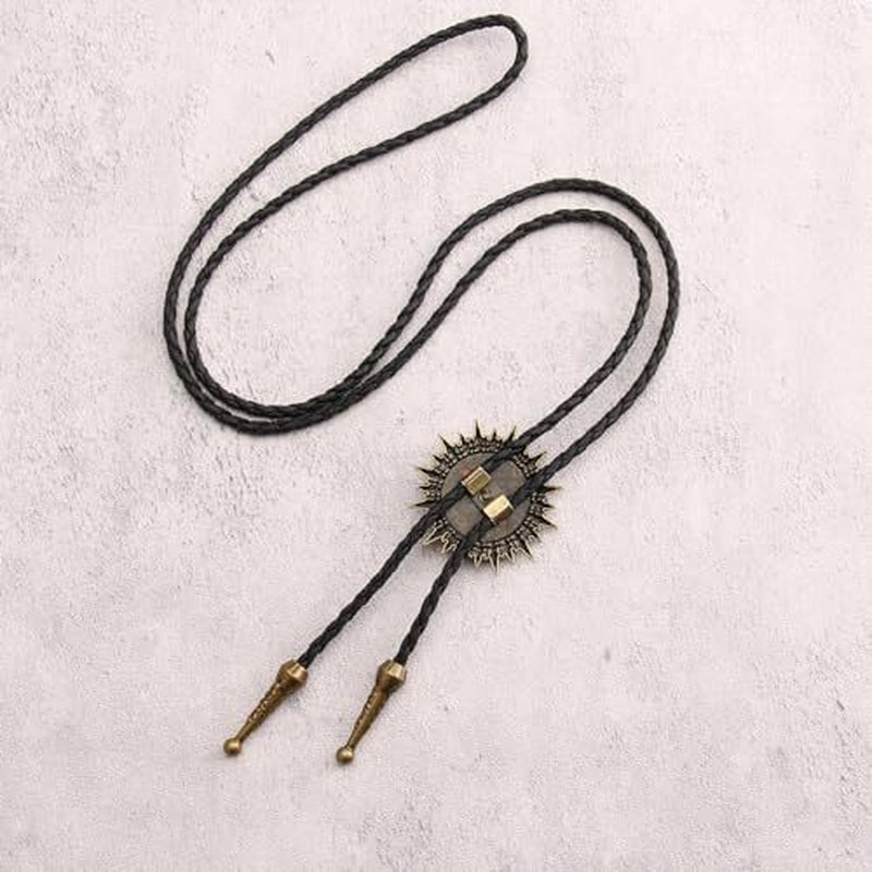 Men’s Western Cowboy Bolo Tie – Leather Necktie with Red Stone Pendant