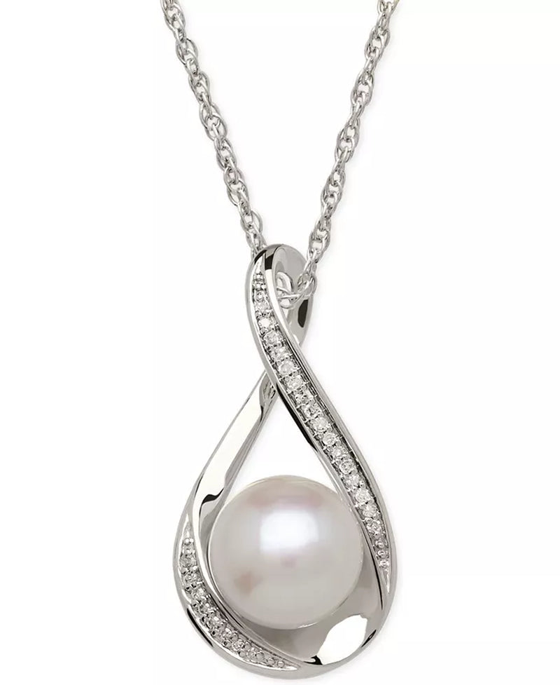 Cultured Freshwater Pearl (9mm) and Diamond Accent Pendant Necklace in 14K Gold – 18"