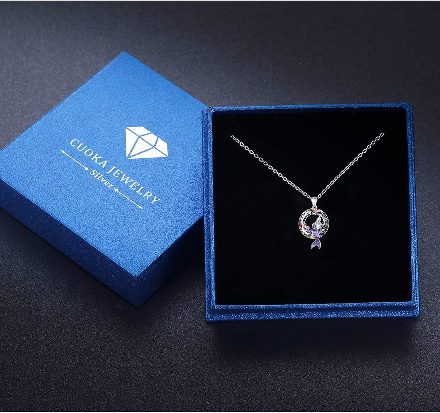 Mermaid Crystal Ocean Pendant Necklace – Sterling Silver
