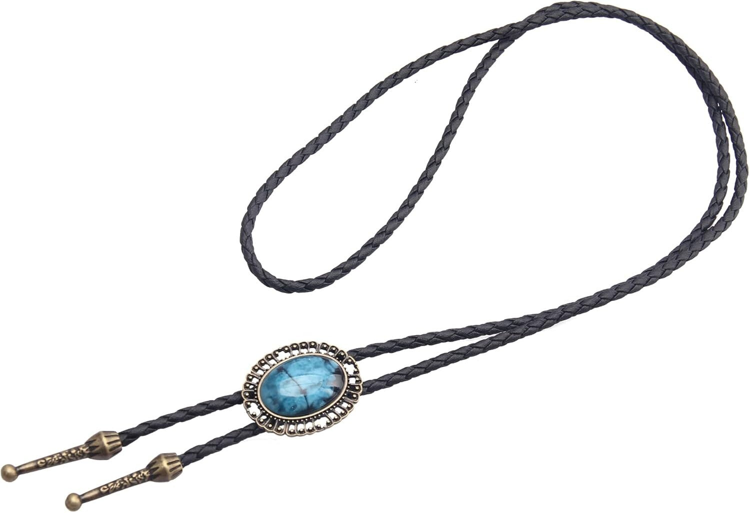 Western Leather Bolo Tie – Native American Style Adjustable Cowgirl Necklace