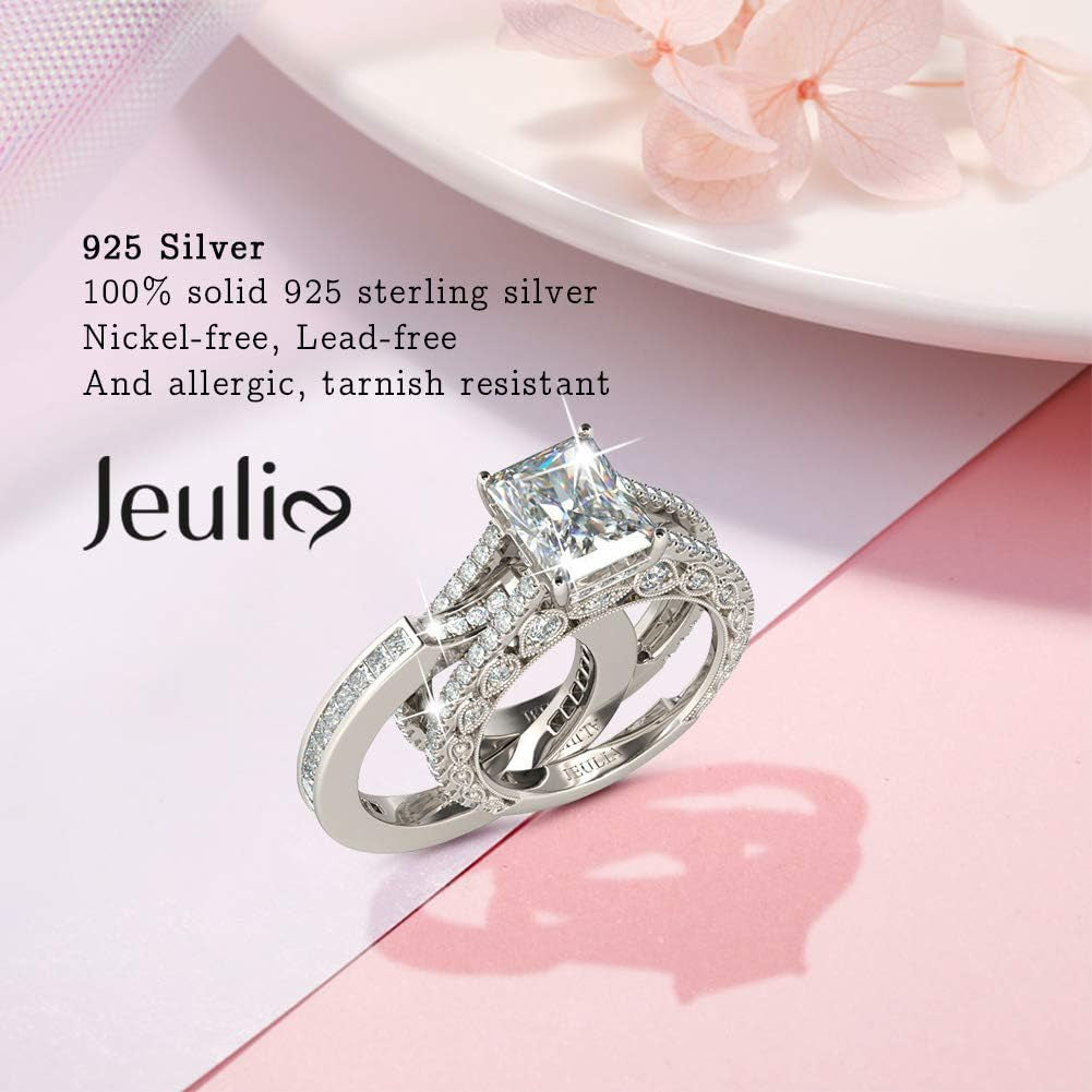 5.2 Carat Radiant Cut Engagement & Wedding Ring Set for Women – 925 Sterling Silver with Side Stones – CZ Promise & Anniversary Rings