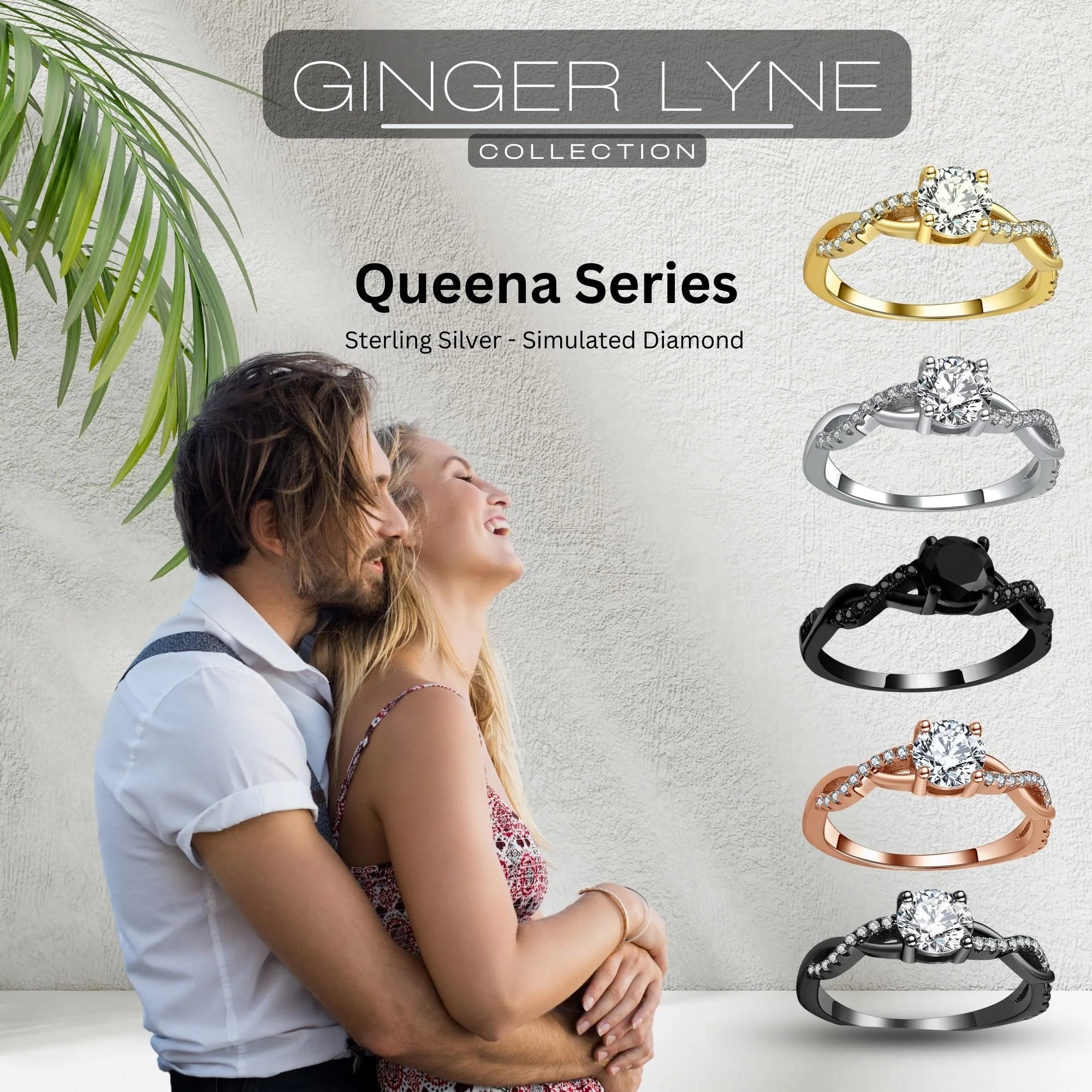 Queena Wedding Ring Set for Women – Sterling Silver CZ Engagement Ring & Anniversary Band