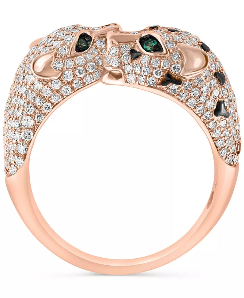 EFFY® Diamond & Emerald Double Panther Head Ring in 14K Rose Gold