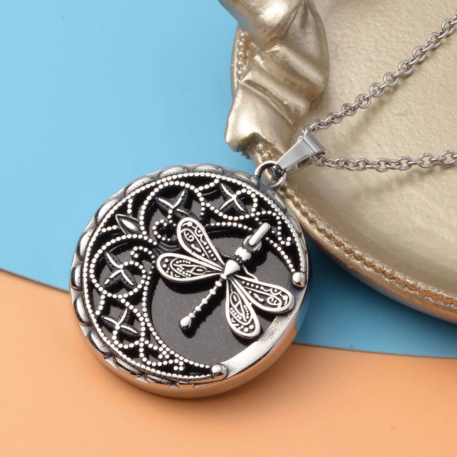 Blue Sandstone Dragonfly Pendant Necklace for Women – 20” Trendy Beachy Jewelry