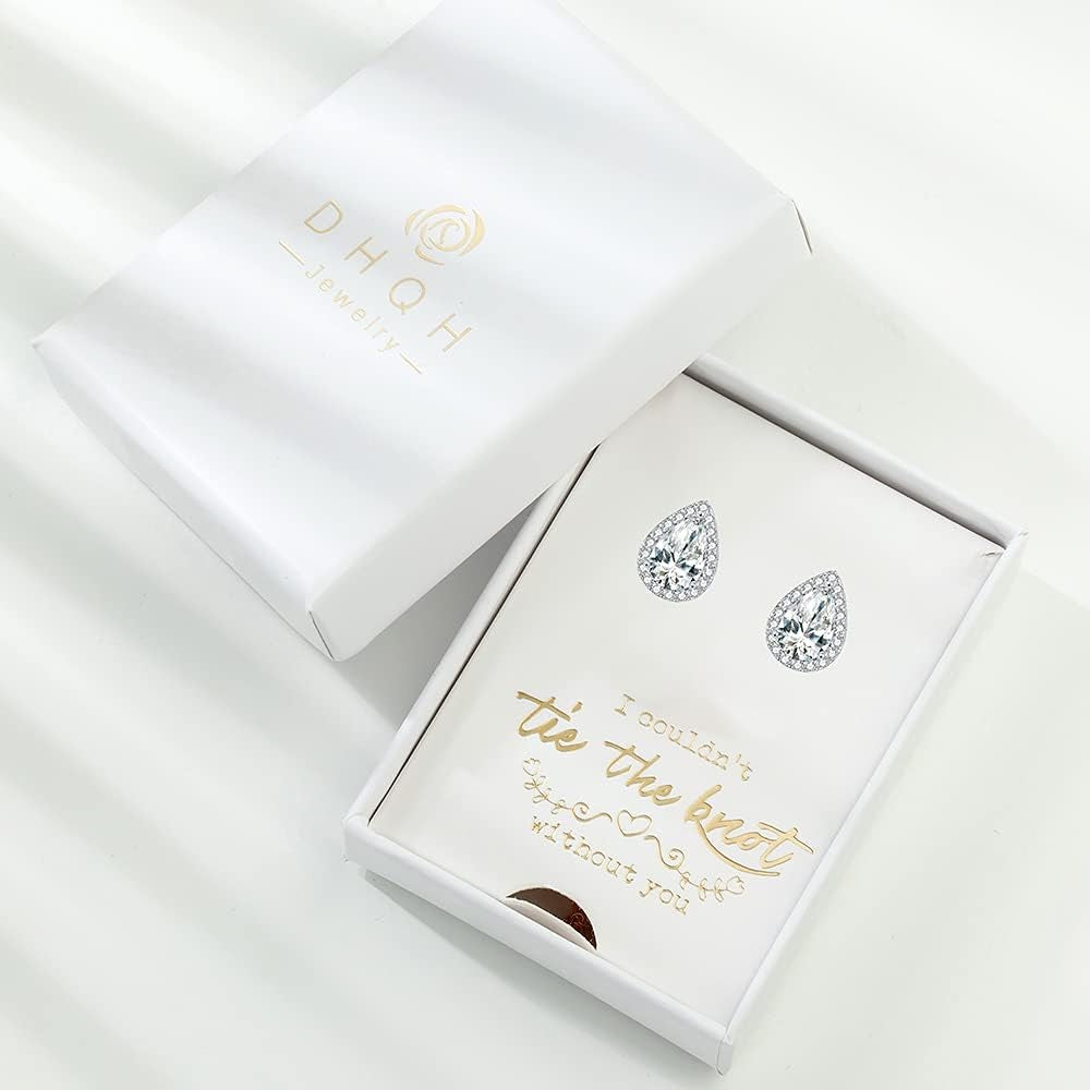 Bridesmaid Gift Set of 6 or 4 – Rose Gold Knot Stud Earrings with “I Couldn’t Tie the Knot Without You” Card – Wedding Proposal Jewelry for Women, Hypoallergenic
