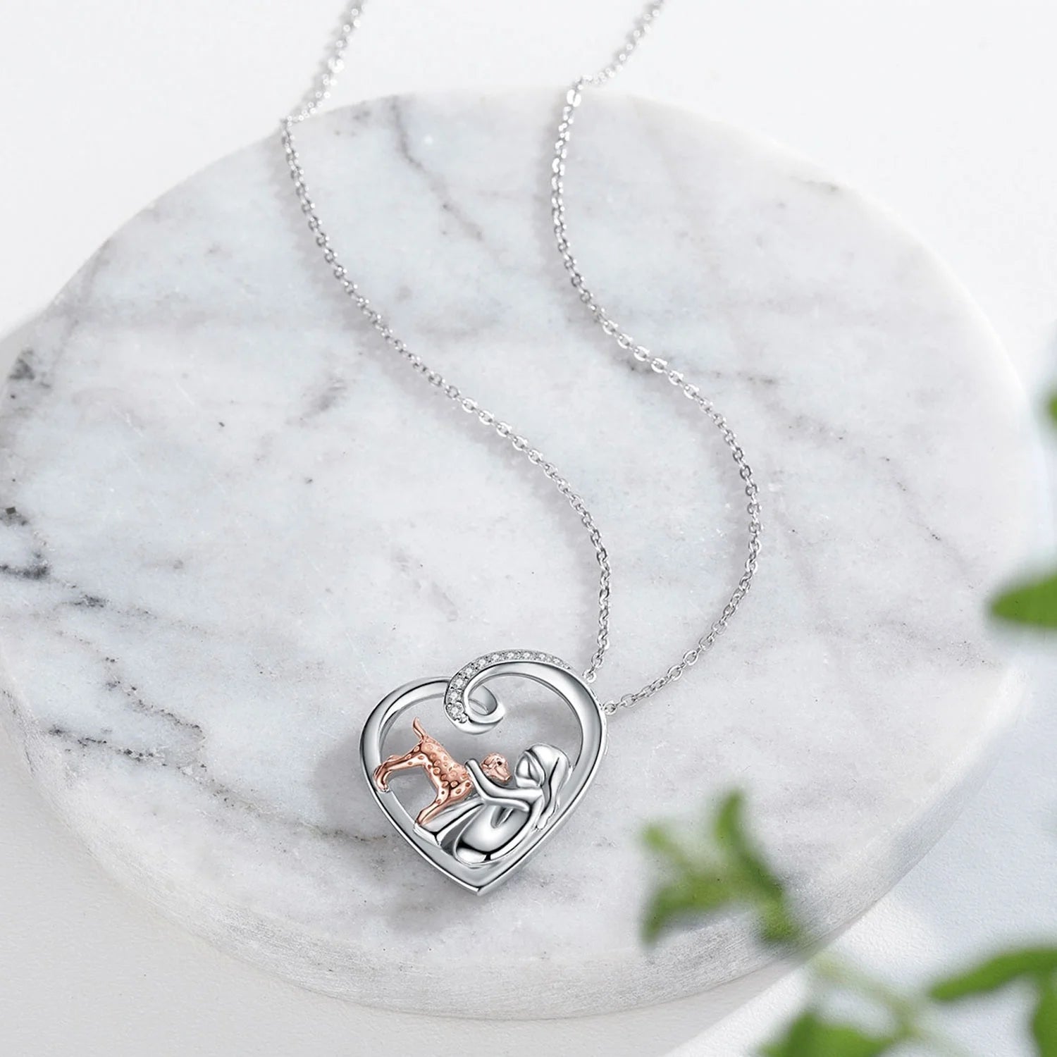 Heart Dog Pendant Necklace – 925 Sterling Silver