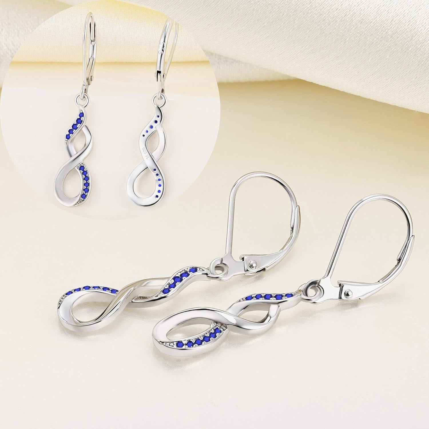 Infinity Dangle Drop Earrings – 925 Sterling Silver Leverback Birthstone Jewelry for Women