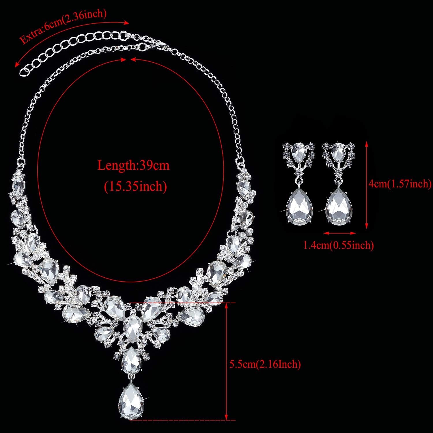 Bridal Teardrop Cluster Crystal Jewelry Set for Women – Necklace & Earrings Set for Weddings, Brides, and Formal Events