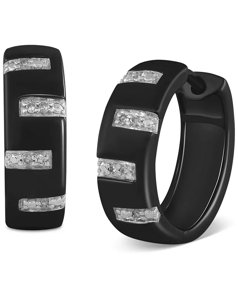 Men’s Diamond Zigzag Small Hoop Earrings (1/20 Ct. T.W.), 15mm – Also Available in Black Diamond