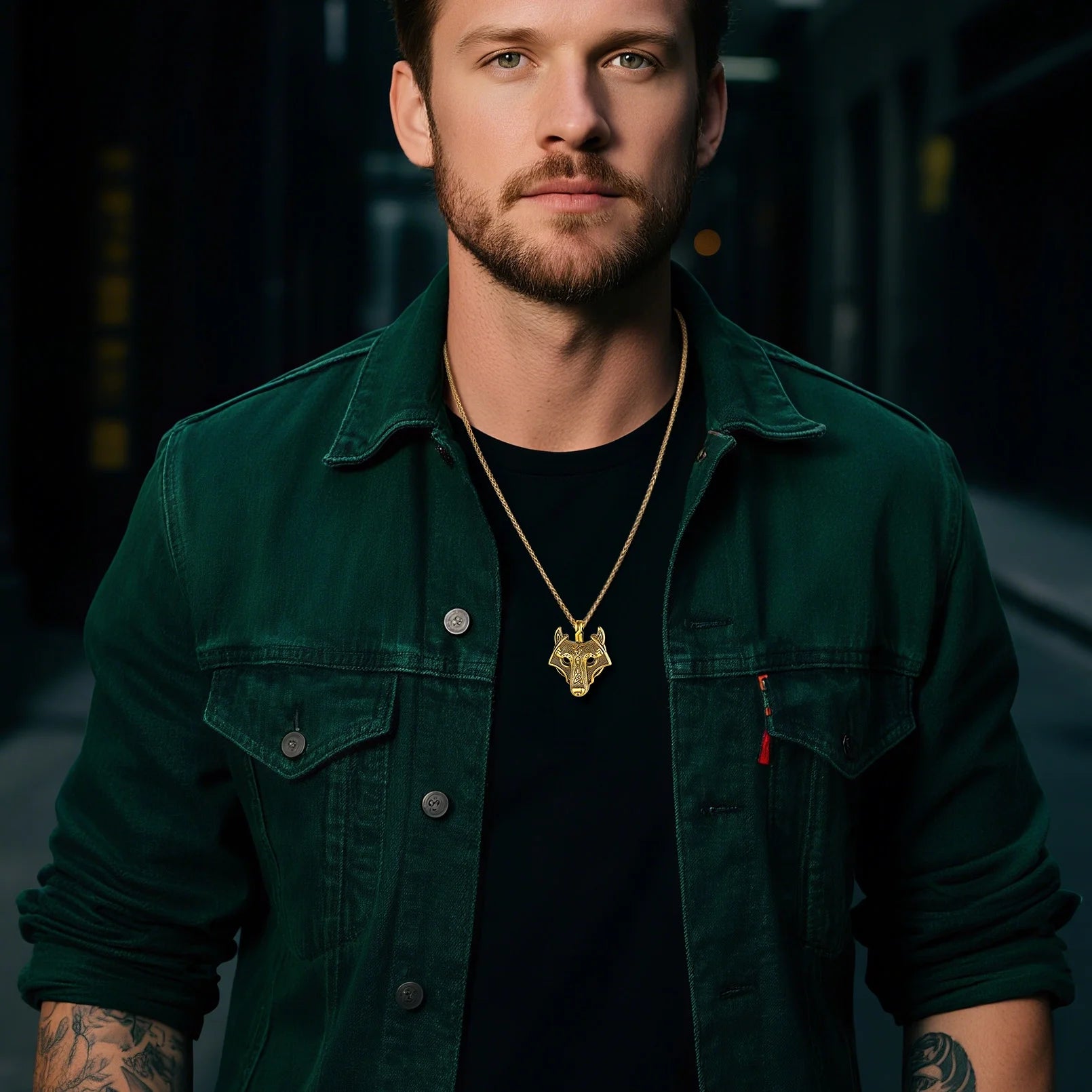 🐺 Viking Wolf Head Necklace for Men – Gold Plated Norse Celtic Amulet Pendant Norse Mythology Wolf Jewelry | Strength & Courage Talisman | Birthday Gift for Men, Friends, Grandson