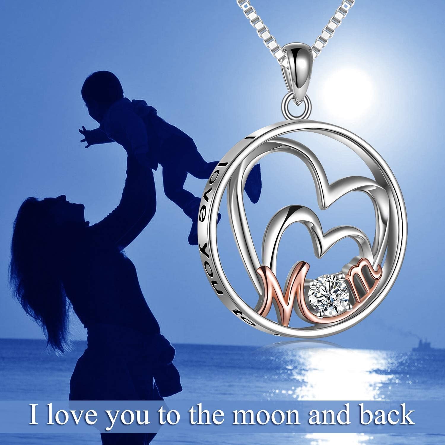 Mother’s Day Gift – Sterling Silver Mother & Daughter Pendant Necklace, Heart Jewelry for Mom, Nana, Wife, or New Mother