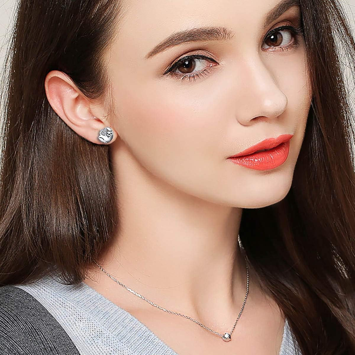 925 Sterling Silver Cute Sloth Jewelry Set – Heart Earrings, Bracelet, Ring & Pendant Necklace Gift for Women & Teens