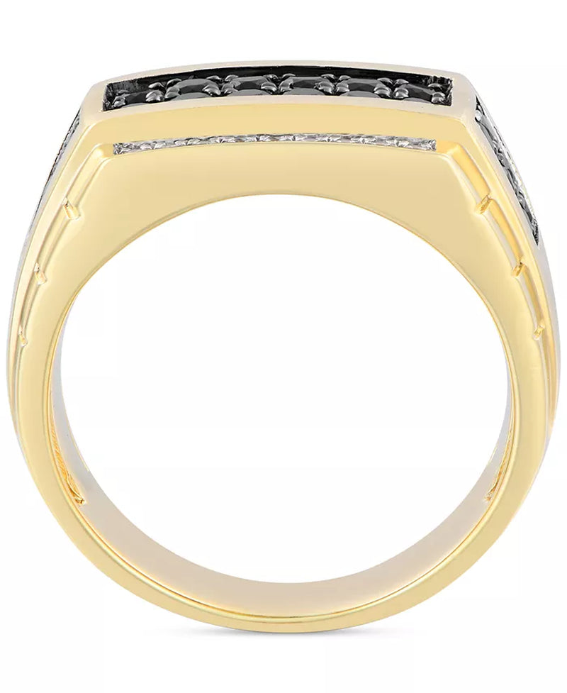 💎 Men’s Black & White Diamond Square Cluster Ring (1 Ct. T.W.) in 10K Gold