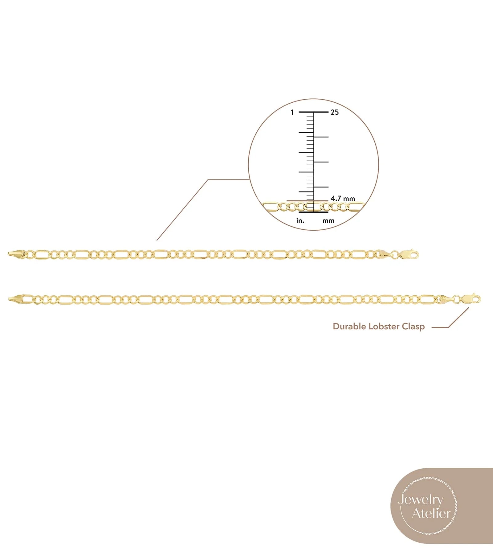 14K Solid Yellow Gold Filled Figaro Chain Bracelets – Unisex Collection, Multiple Sizes, 4.7mm