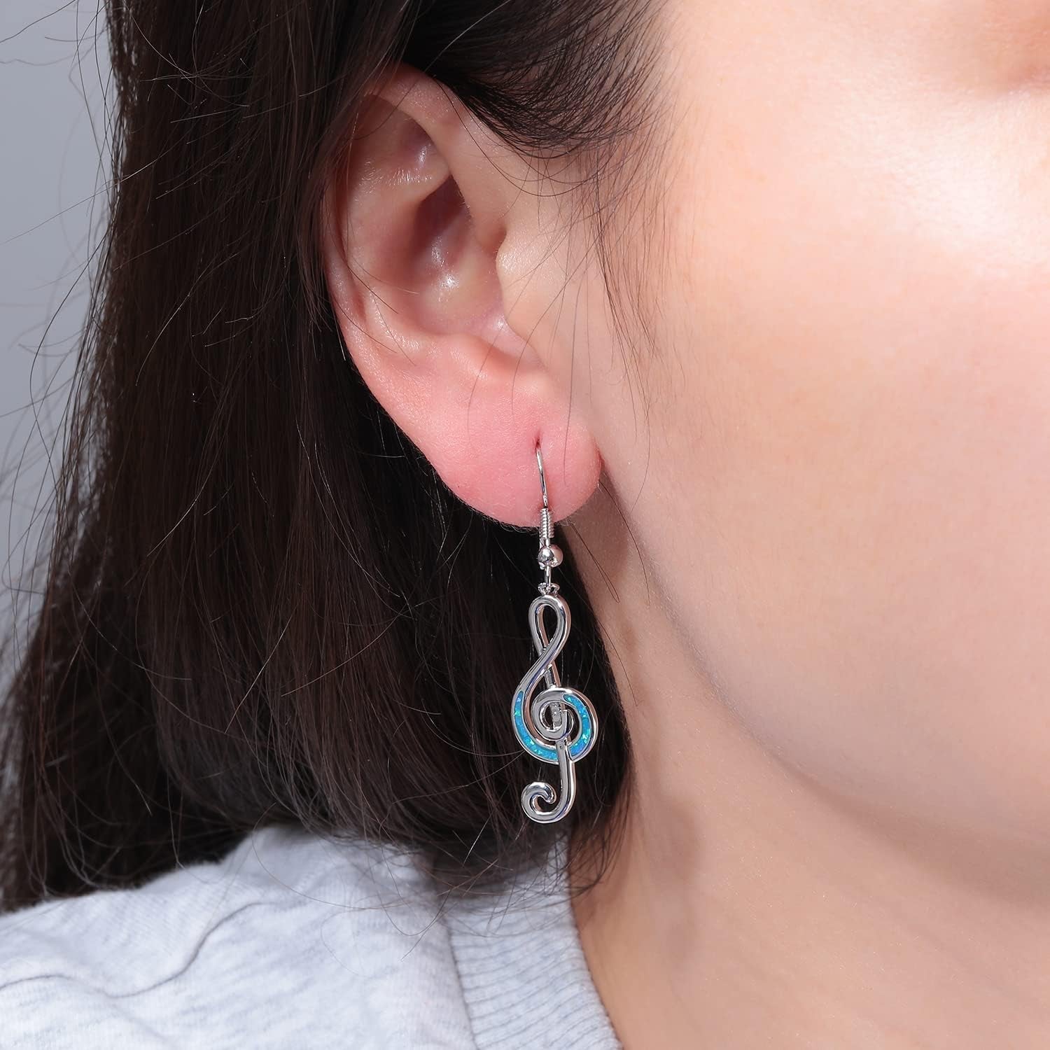 Opal Dangle Drop Earrings – 18K White Gold Plated, Note/Bar/Cat Gemstone Design for Women & Girls