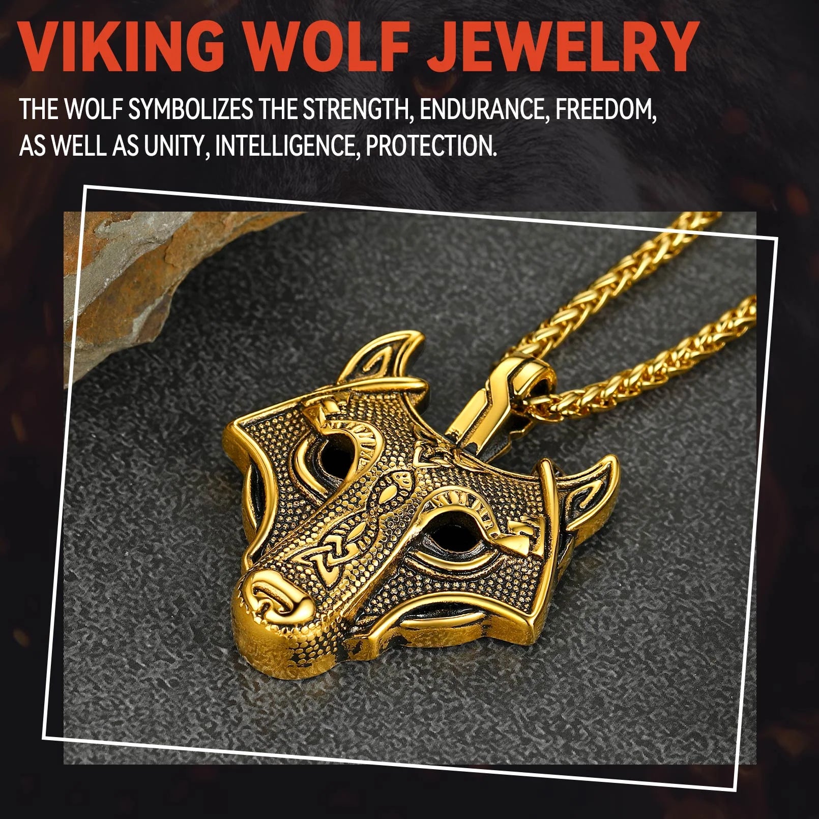 🐺 Viking Wolf Head Necklace for Men – Gold Plated Norse Celtic Amulet Pendant Norse Mythology Wolf Jewelry | Strength & Courage Talisman | Birthday Gift for Men, Friends, Grandson