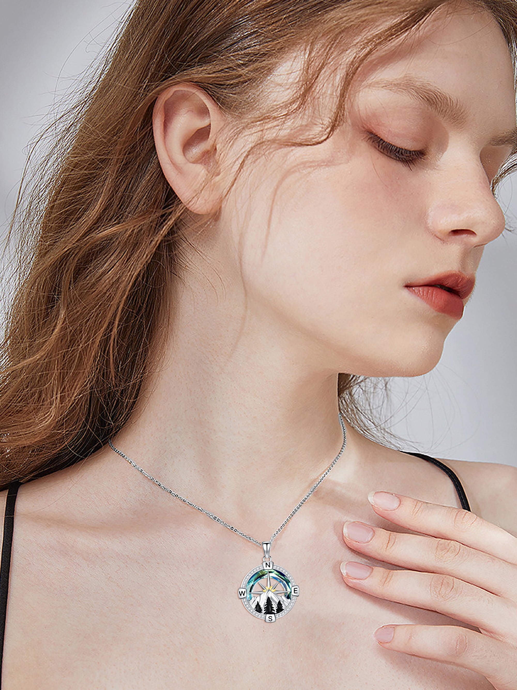 🧭 Mountain Compass Necklace – 925 Sterling Silver “I’d Be Lost Without You” Pendant Jewelry with Crystal | Birthday & Anniversary Gifts for Women