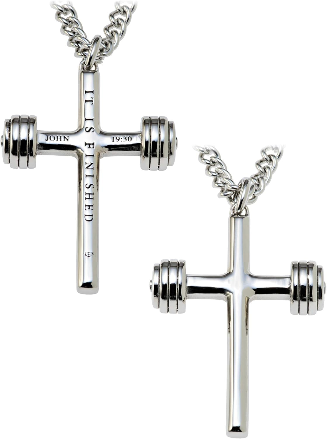Men’s 14K Gold Plated & Stainless Steel Dumbbell Cross Pendant Necklace – Inscribed with John 19:30 | Faith & Fitness Christian Gift