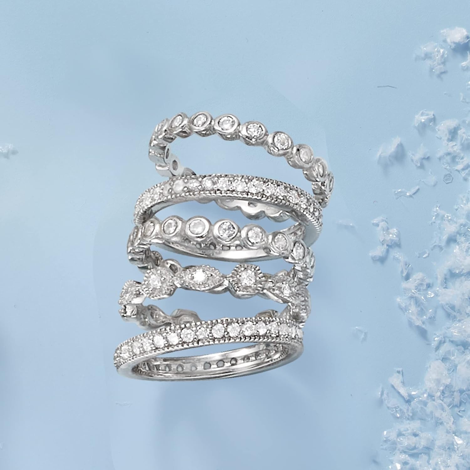 💎 2.50 Ct. T.W. Cubic Zirconia Eternity Band Ring Set – 5 Stackable Sterling Silver Rings for Women