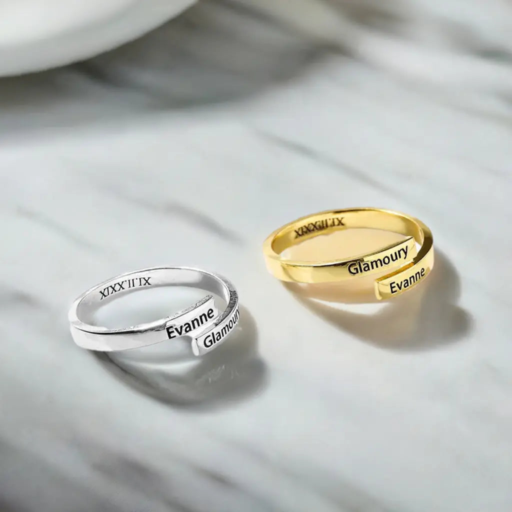 Full Silver 2-Name Ring – Personalized Sterling Silver Ring with Custom Engraving | Gift-Ready in Silver, Gold, or Rose Gold