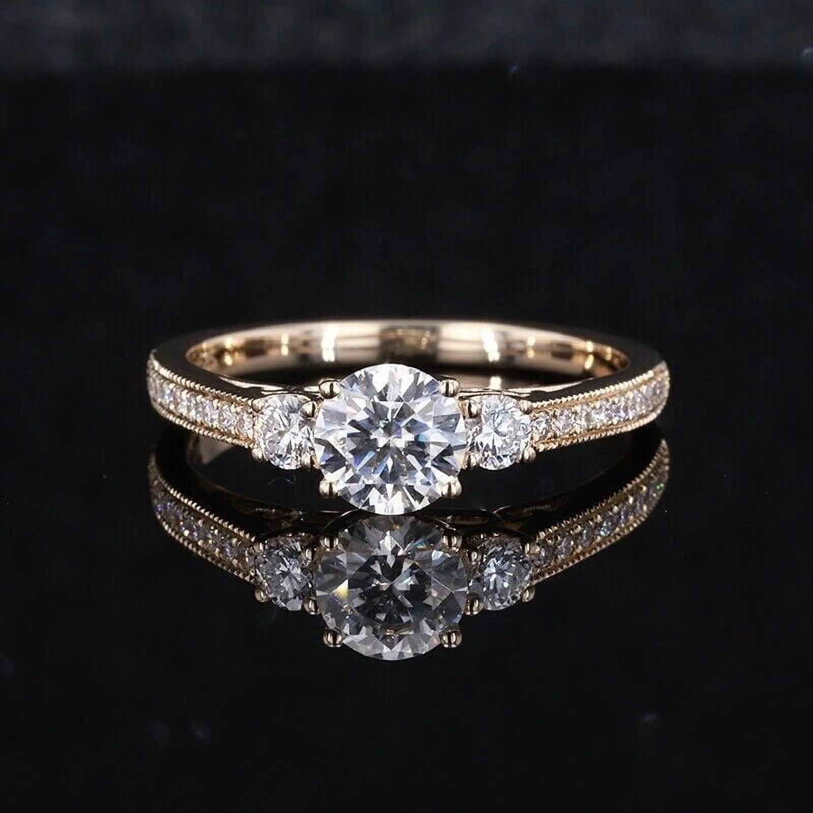 1.75 Ct Cushion Cut Moissanite Engagement & Wedding Ring – 14K Yellow Gold Plated