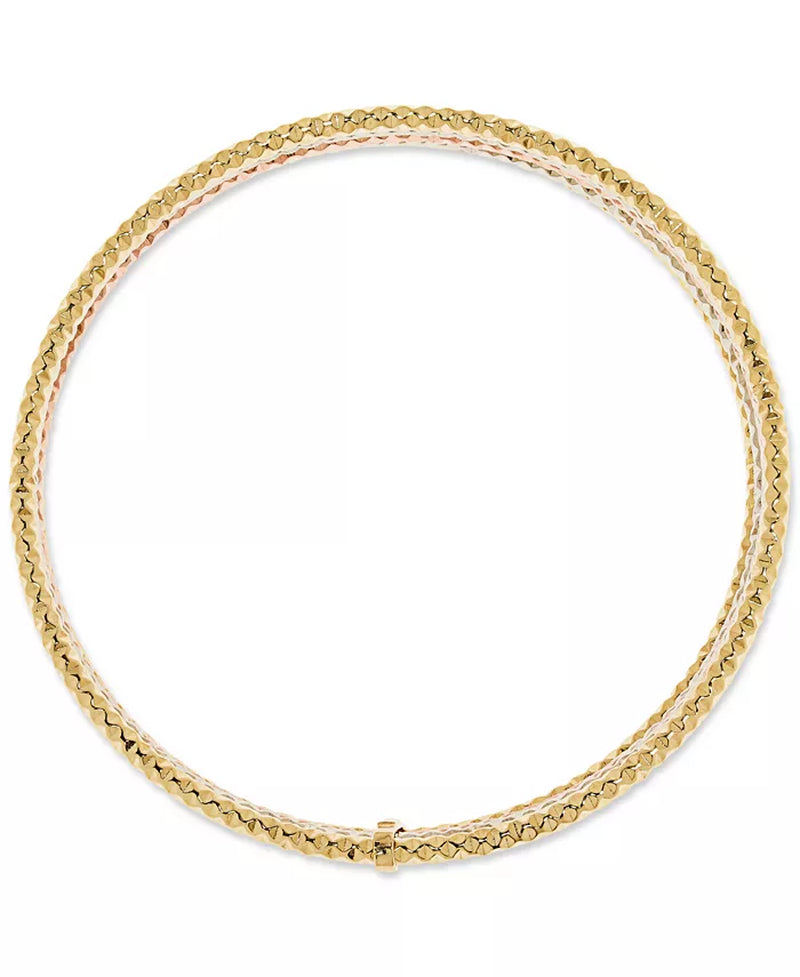 Multi-Layered Textured Bangle Bracelet – 10K Tri-Color Gold