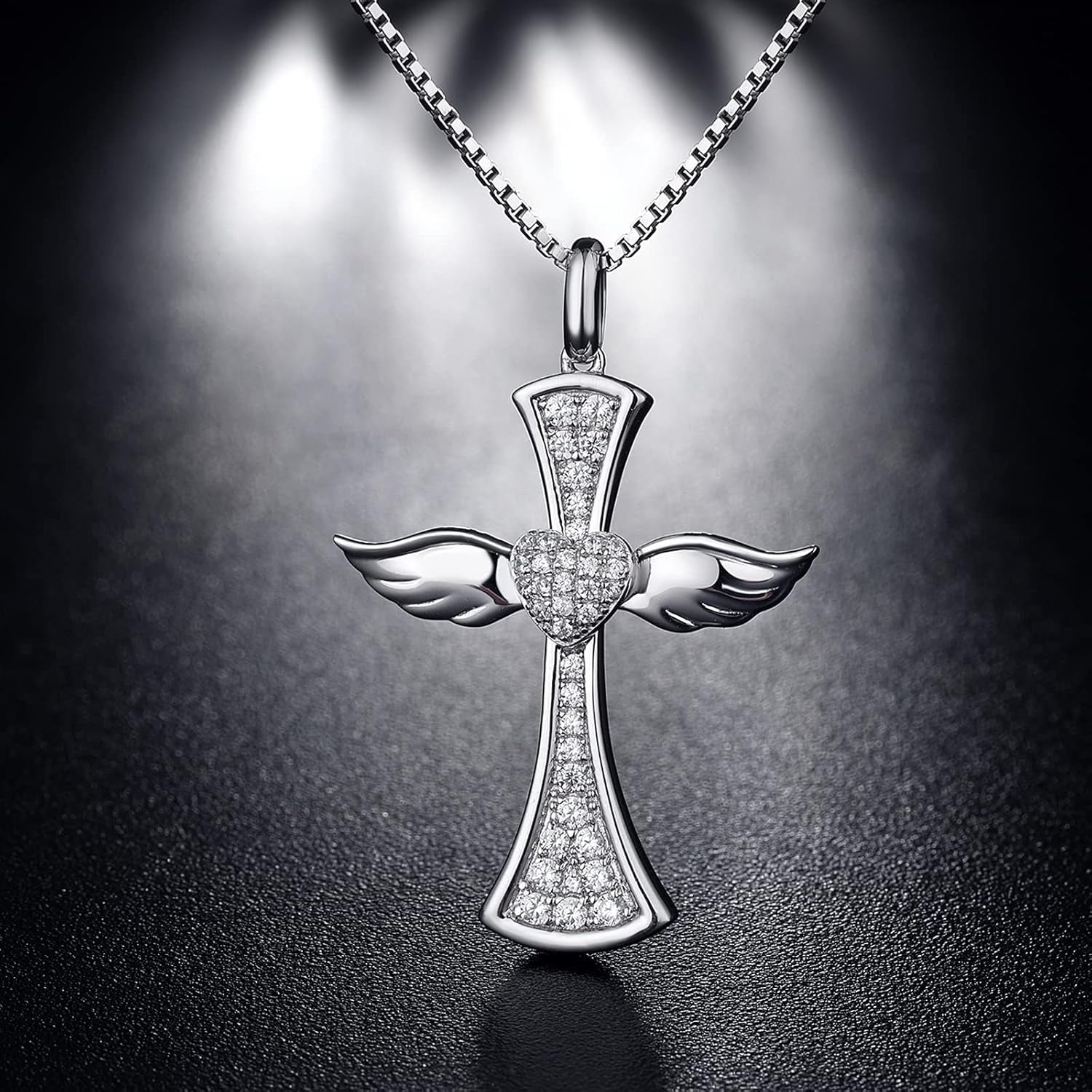 Angel Wing Cross Necklace for Women 925 Sterling Silver Infinity Cross Pendant Cross Jewelry for Women with Gift Box, Chain 18 Inch