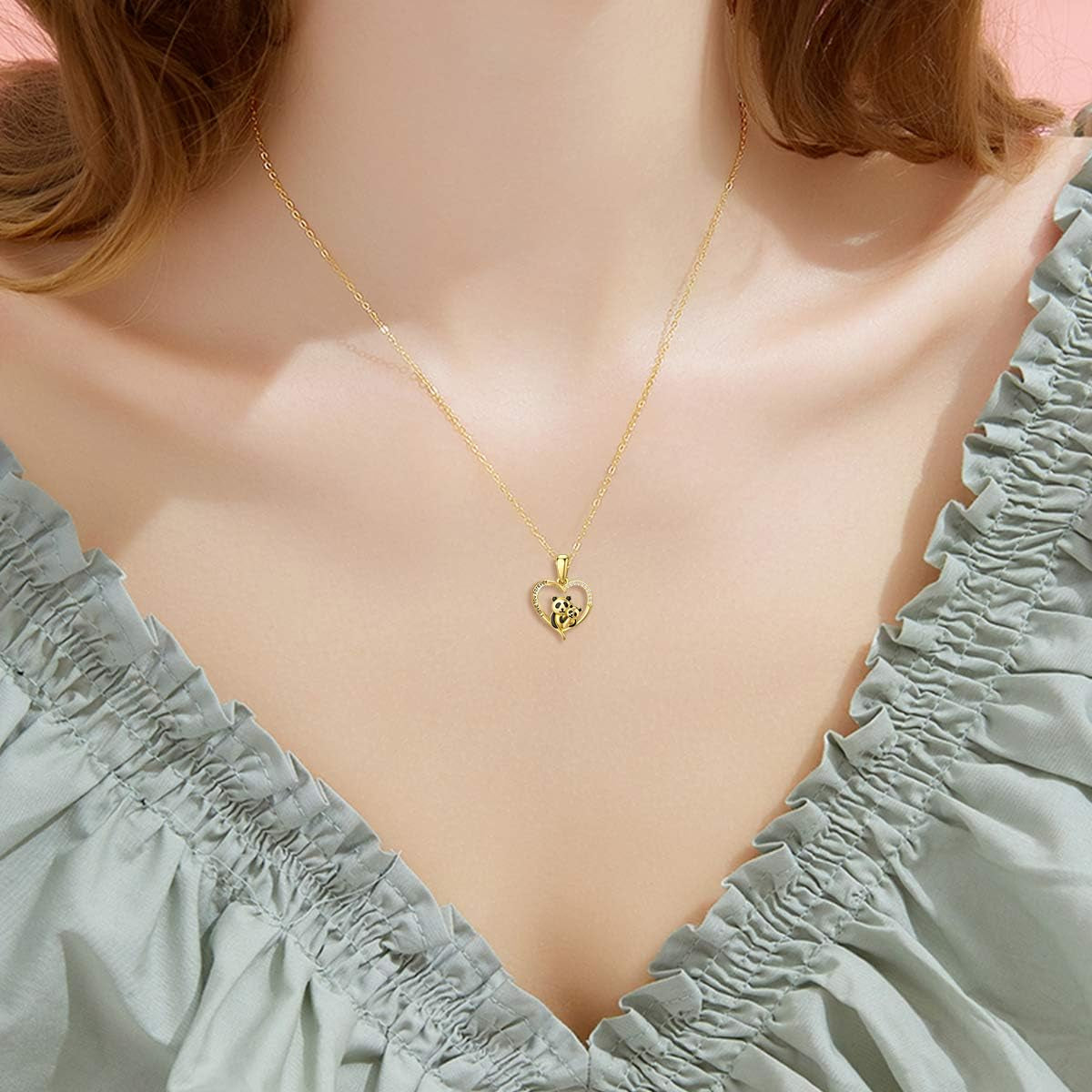14K Solid Gold Panda Pendant Necklace for Women – Yellow Gold Jewelry Gift for Her