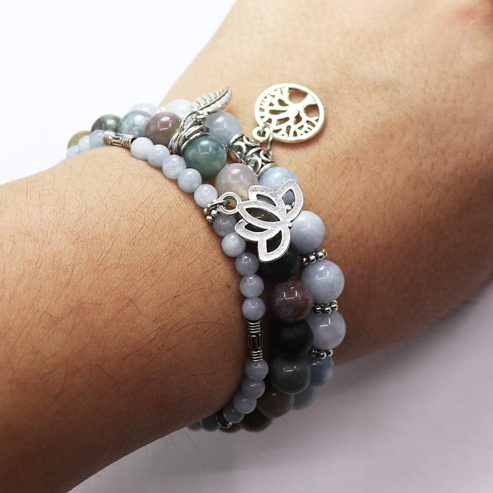 Tree of Life Yoga Healing Stone Bracelets – Multilayer Lotus Chakra Reiki Natural Crystal Stone Set for Women, Anxiety & Stress Relief