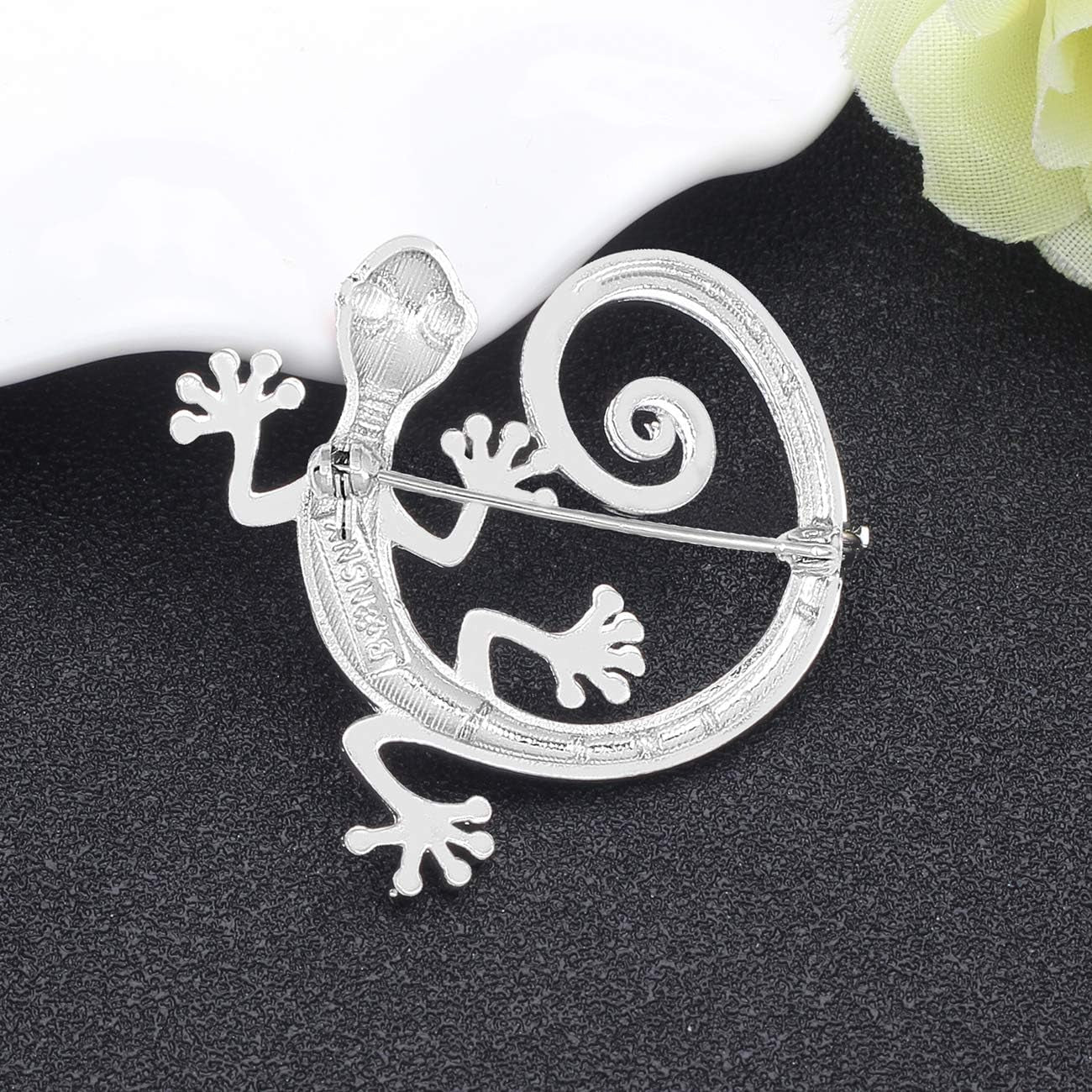 Cute Floral Enamel Gecko Lizard Brooch Pin – 6 Colorful Reptile Animal Jewelry Gifts