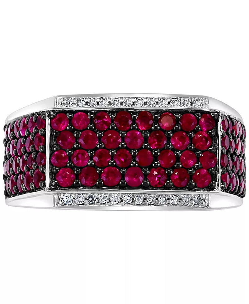 EFFY® Men’s Ruby & Diamond Ring – 2-1/2 Ct. T.W. Ruby, 1/10 Ct. T.W. Diamond, Sterling Silver