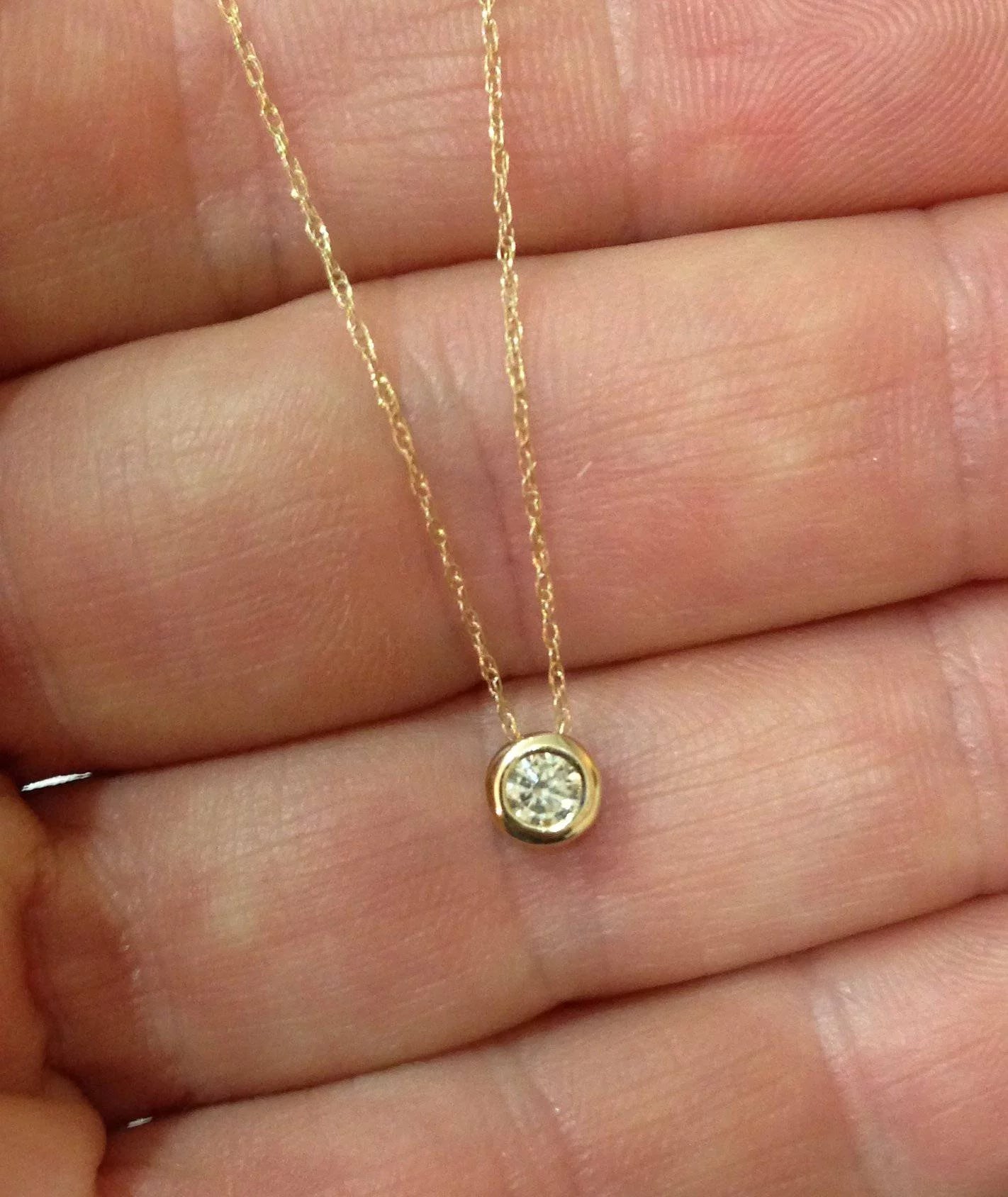 Pompeii 1/3 Ct Diamond Round Brilliant Cut Solitaire Pendant Necklace – 14K Yellow Gold