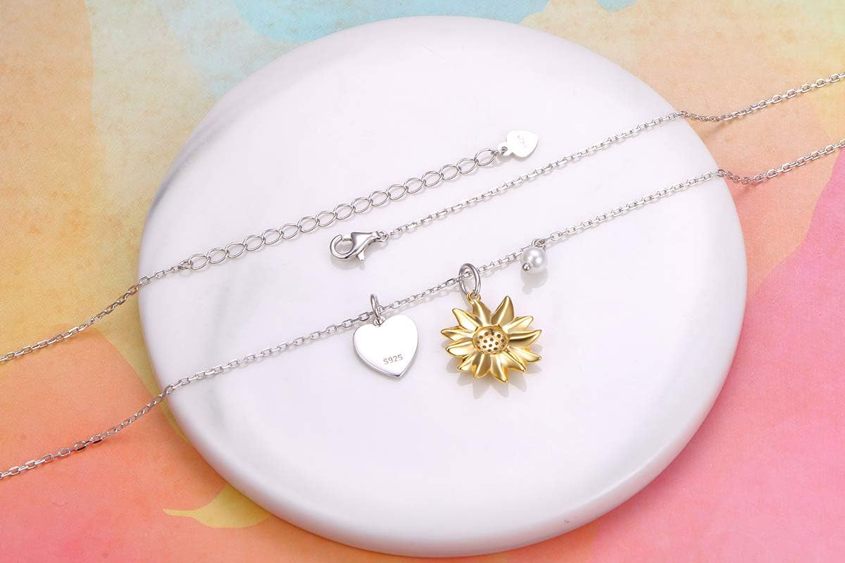 Sterling Silver Gold Tone Sunflower Initial Necklace – Personalized A–Z Script Alphabet Pendant for Women & Girls