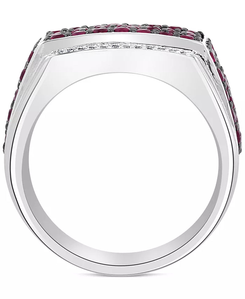 EFFY® Men’s Ruby & Diamond Ring – 2-1/2 Ct. T.W. Ruby, 1/10 Ct. T.W. Diamond, Sterling Silver