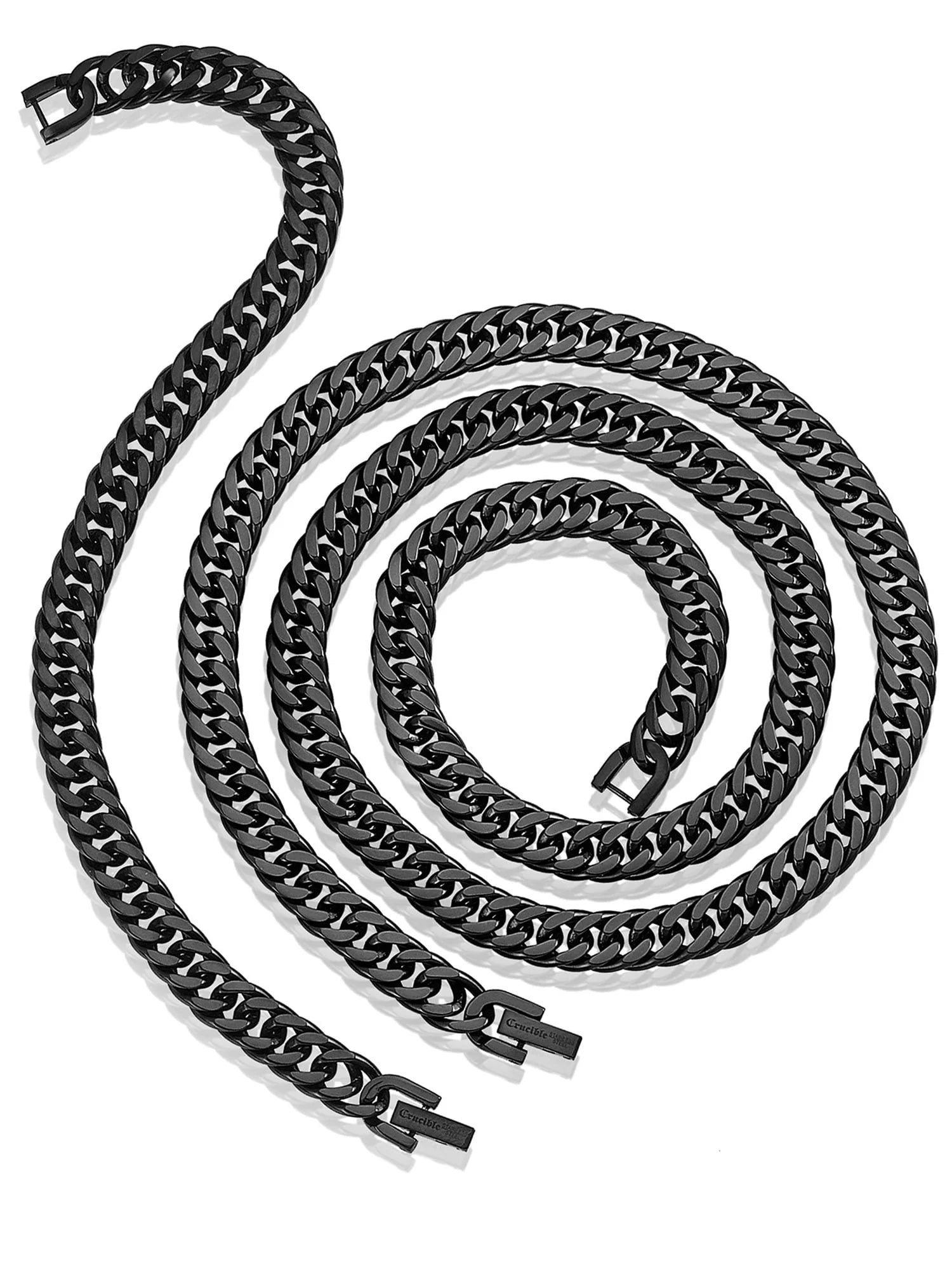 Men’s Black Plated Stainless Steel 8mm Curb Chain Necklace & Bracelet Set