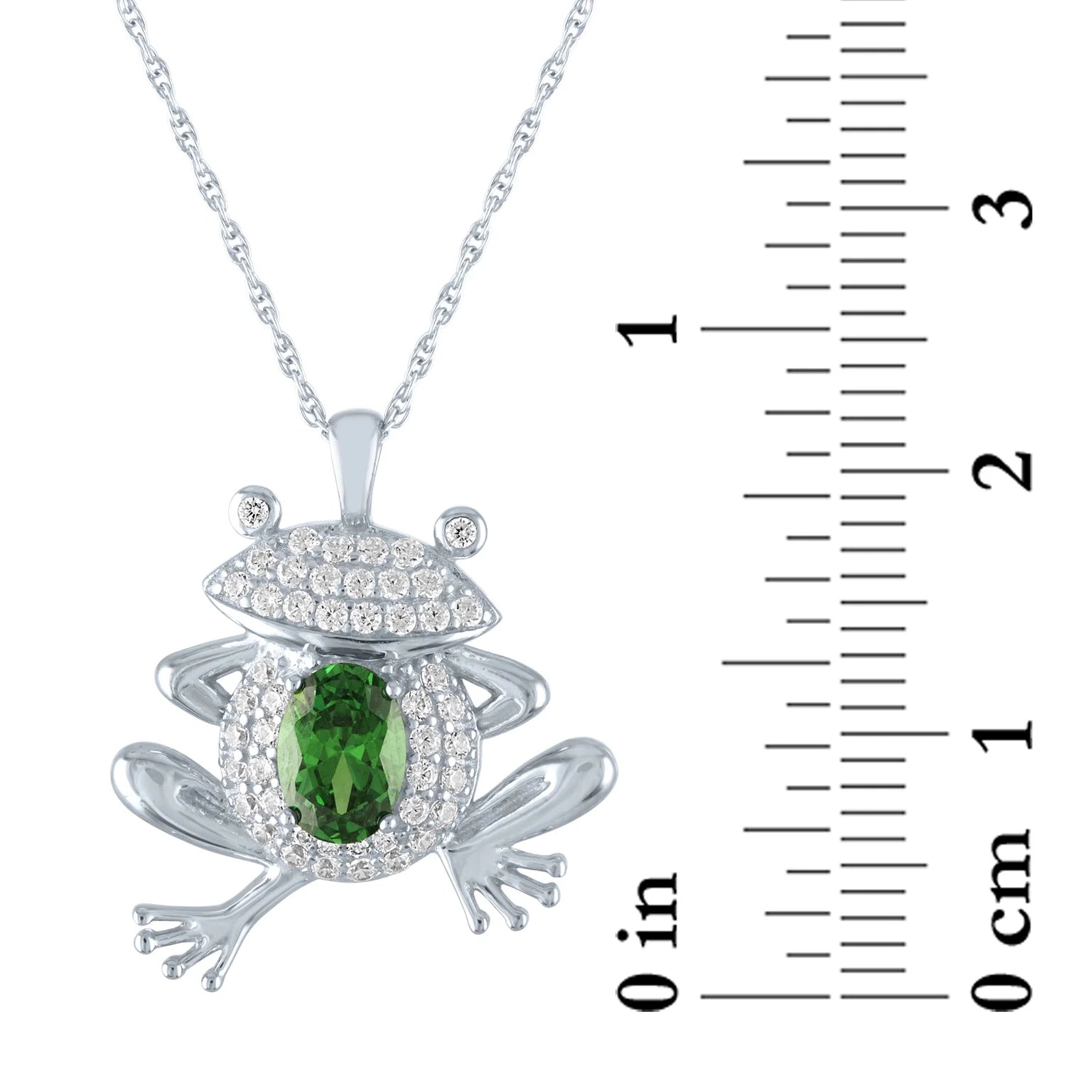 Frog Pendant Necklace – Simulated Emerald & Cubic Zirconia in Sterling Silver, 18”