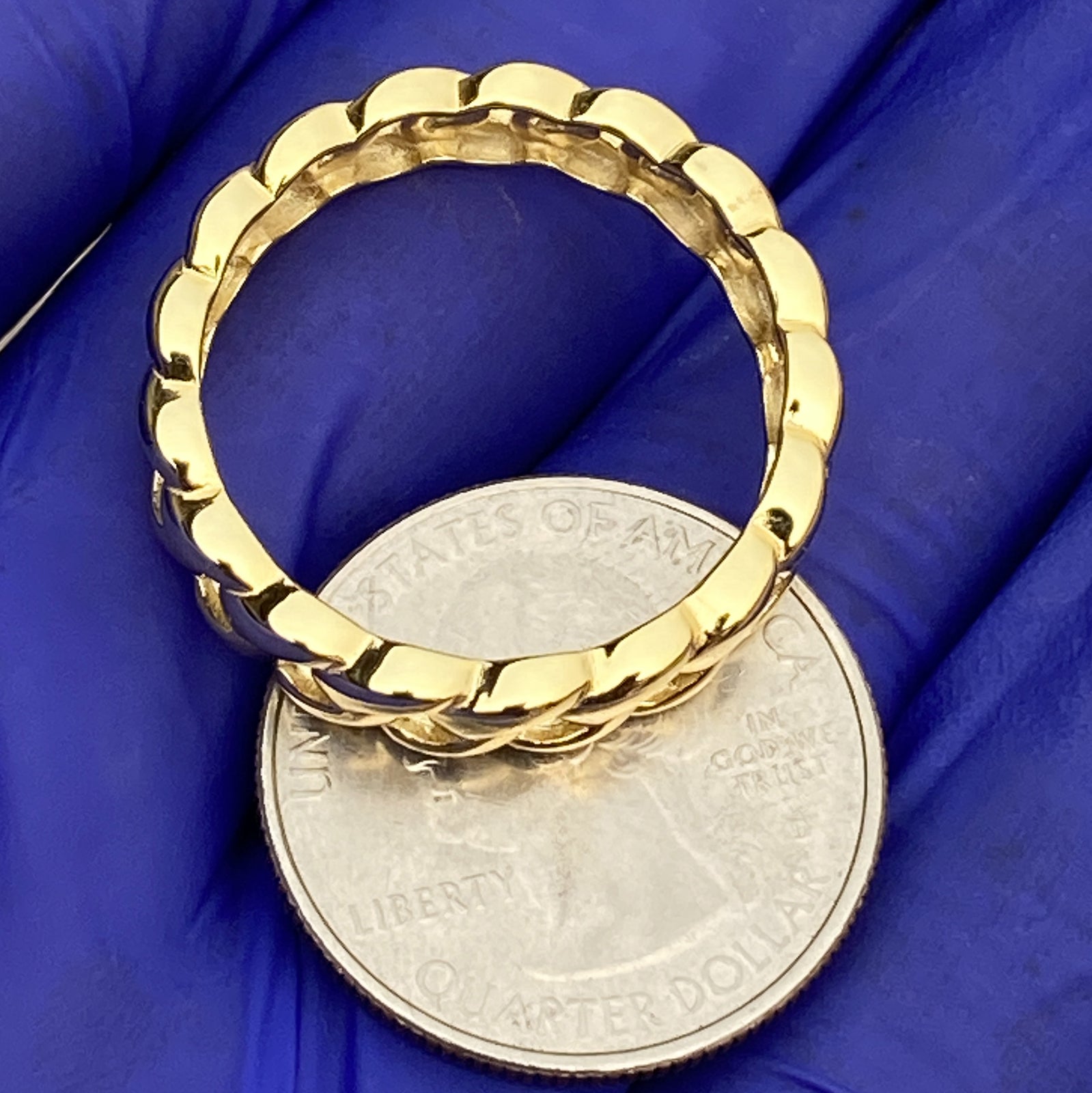 14K Gold Plated over Real 925 Sterling Silver Ring – Plain Miami Cuban Link, Sizes 6–13