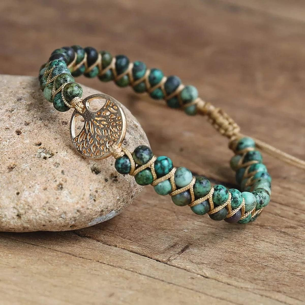 Tree of Life Turquoise Stone Bracelet – Handmade Braided Layered Beads for Women with Gift Box