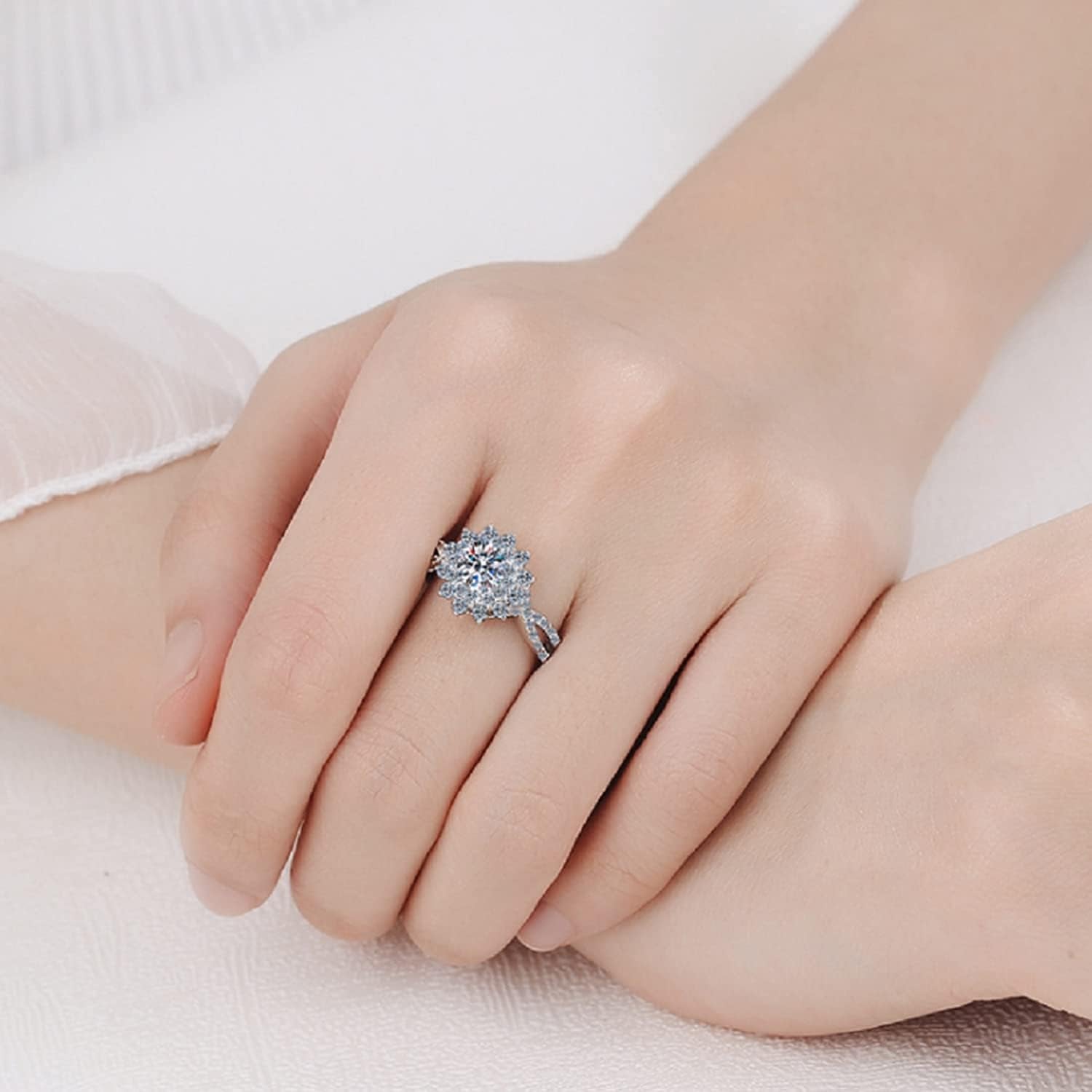 Flower Engagement Ring for Women – 1 Carat (CTW) Moissanite in 925 Sterling Silver | Wedding, Anniversary & Promise Ring