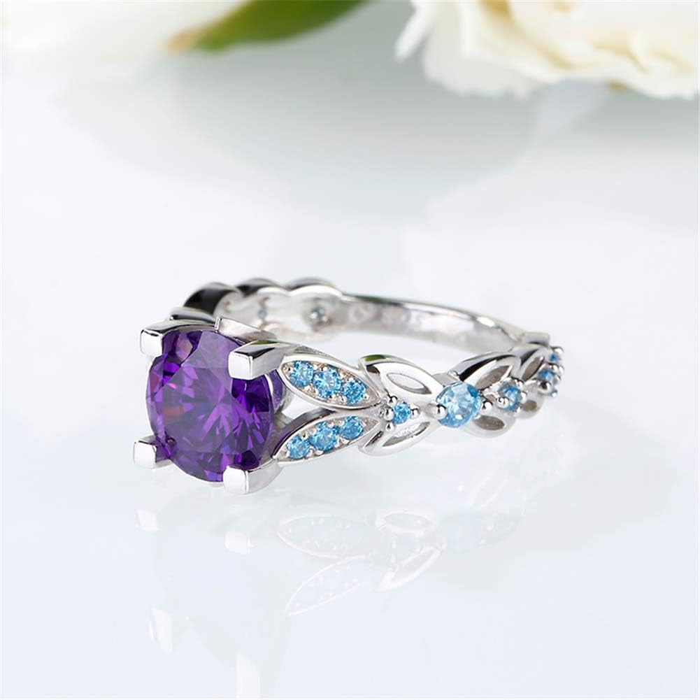 4.3 Carat Personalized Sterling Silver Butterfly Ring Set for Women – Purple Amethyst Round Cut Bridal Wedding Engagement Eternity Promise Rings