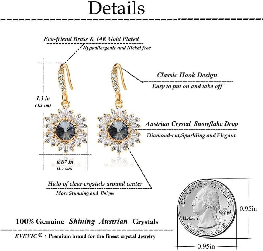 Austrian Crystal Flower Drop Dangle Earrings – 14K Gold Plated, Hypoallergenic, Christmas Jewelry for Women